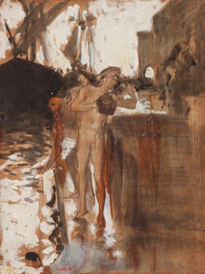 Sargent - The Balcony Spain and Two Nude Bathers Standing on a Wharf