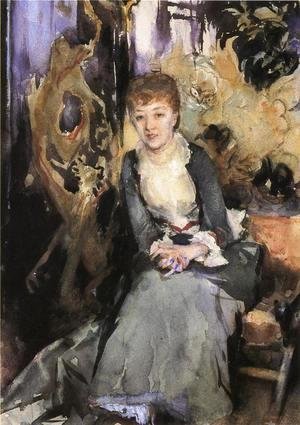Sargent - Miss Reubell Seated In Front Of A Screen