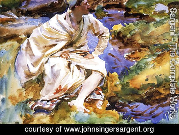 Sargent - A Man Seated by a Stream, Val d'Aosta, Purtud